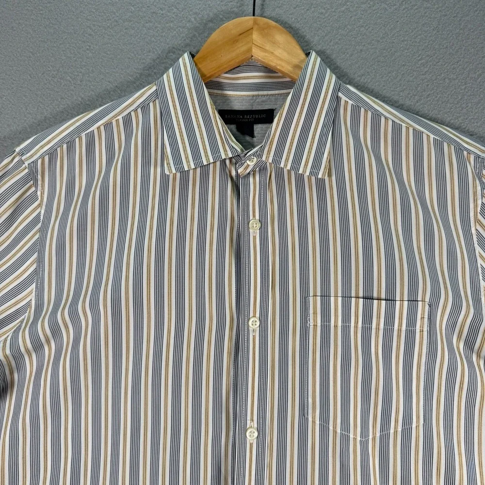 Vintage Banana Republic Button Up Shirt Men Large 16-16.5 White Gray Striped Y2K